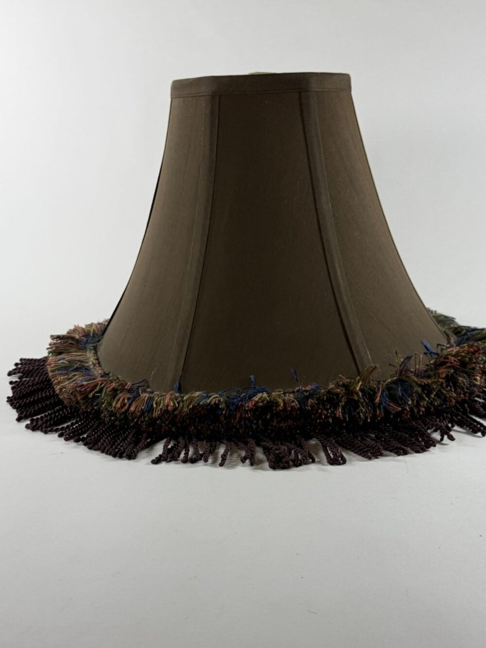 Brown Silk Bell Shape Lamp Shade with Fringe & Tassels Spider Filter 14x10.5